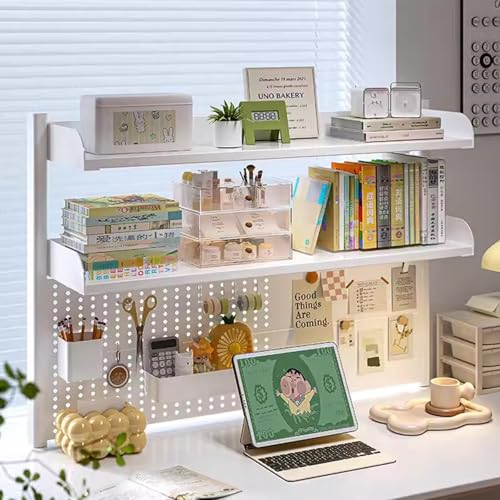 Clamp On Desk Organizer Shelf, Desk Extender Pegboard Workstation,Computer Desk Accessories for Office, Privacy Panel for Gaming Desk,23.6/31.4/39.3in Desktop Shelving System (WHITE, 80CM/31.4IN)