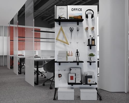 Metal Peg Board Organizer Panels Display Stand With Hooks and Trays, Large Floor Shelves.For Office,Garage Tools, Kitchen.Product Merchandise Rack.Retail Craft, Accessories (Size : 76.4*36.6in) (gray)