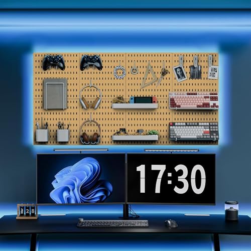 MULSAME Pegboard Combination Kit, Wall Mounted Storage Set with 4 Pegboards & 14 Accessories Hanging, Yellow Peg Boards Organizer for Walls Display, Crafts Organization, Kitchen Organizer, 22" x 22"