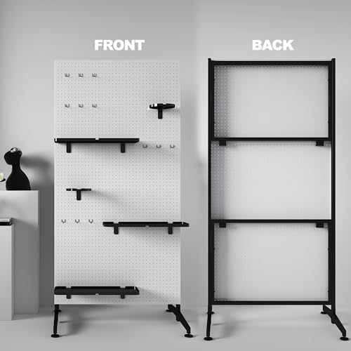 Metal Peg Board Organizer Panels Display Stand With Hooks and Trays, Large Floor Shelves.For Office,Garage Tools, Kitchen.Product Merchandise Rack.Retail Craft, Accessories (Size : 76.4*36.6in) (gray)