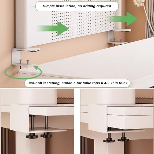 Clamp On Desk Organizer Shelf, Desk Extender Pegboard Workstation,Computer Desk Accessories for Office, Privacy Panel for Gaming Desk,23.6/31.4/39.3in Desktop Shelving System (WHITE, 80CM/31.4IN)