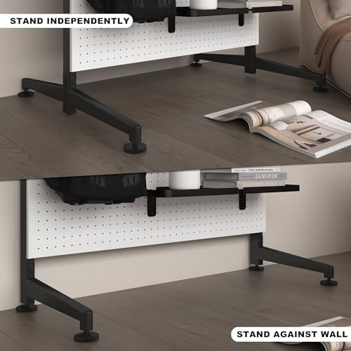 Metal Peg Board Organizer Panels Display Stand With Hooks and Trays, Large Floor Shelves.For Office,Garage Tools, Kitchen.Product Merchandise Rack.Retail Craft, Accessories (Size : 76.4*36.6in) (gray)