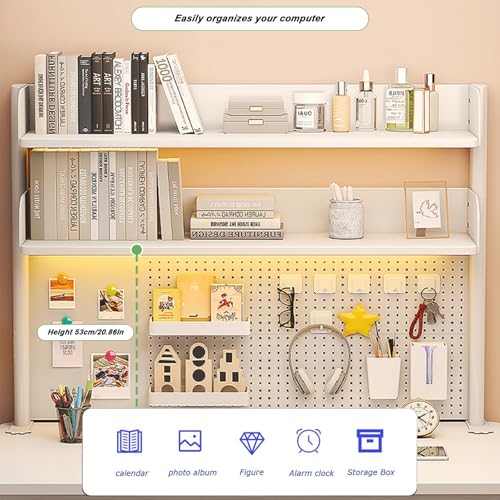 Clamp On Desk Organizer Shelf, Desk Extender Pegboard Workstation,Computer Desk Accessories for Office, Privacy Panel for Gaming Desk,23.6/31.4/39.3in Desktop Shelving System (WHITE, 80CM/31.4IN)