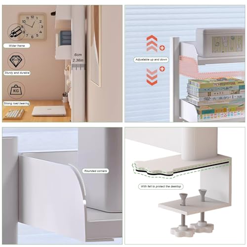 Clamp On Desk Organizer Shelf, Desk Extender Pegboard Workstation,Computer Desk Accessories for Office, Privacy Panel for Gaming Desk,23.6/31.4/39.3in Desktop Shelving System (WHITE, 80CM/31.4IN)