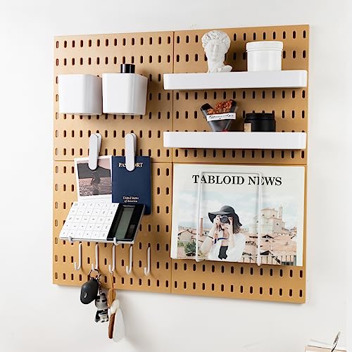 MULSAME Pegboard Combination Kit, Wall Mounted Storage Set with 4 Pegboards & 14 Accessories Hanging, Yellow Peg Boards Organizer for Walls Display, Crafts Organization, Kitchen Organizer, 22" x 22"