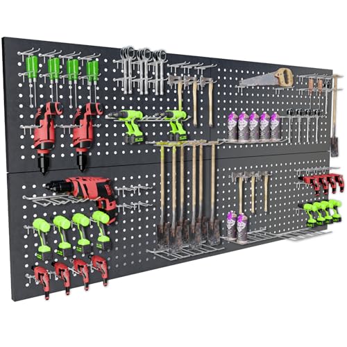 4 Pack Metal Pegboard Panels 24" x 12" Black Heavy Duty Steel Pegboard Wall Organizer, Garage Utility Tools Pegboard Storage System for Workbench, Shop, Shed Modular Peg Board Organizer Board Kit