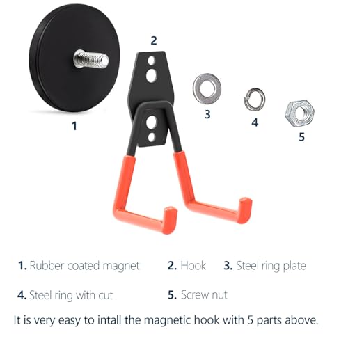 AplysiaTech Super Strong Garage Magnetic Hooks Heavy Duty-6Pack,Powerful Magnetic Strips for Power Drill, Garden Tools, Hose, Straps, Steel Pegboard, Garage Magnetic Hooks Hanger,Workshop Tool Holder