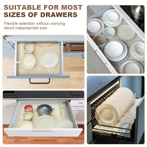 Kigley 3 Pcs Wood Pegboard Drawer Organizer with 32 Pegs Wooden Peg Board Drawer Shelf Organizer Adjustable Drawer Peg System for Dishes Plate Pot Container Cookware Utensil Kitchen (17 x 5.91 in)