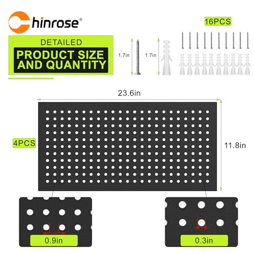 4 Pack Metal Pegboard Panels 24" x 12" Black Heavy Duty Steel Pegboard Wall Organizer, Garage Utility Tools Pegboard Storage System for Workbench, Shop, Shed Modular Peg Board Organizer Board Kit