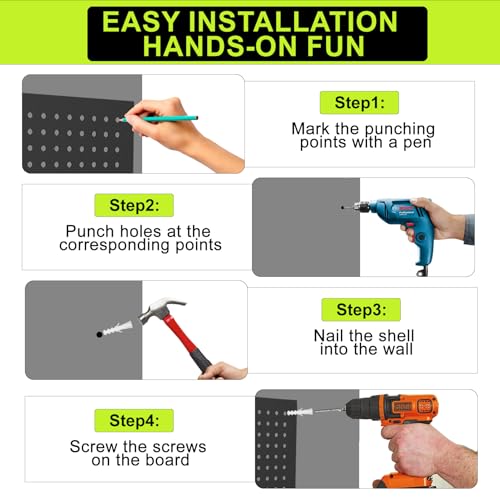 4 Pack Metal Pegboard Panels 24" x 12" Black Heavy Duty Steel Pegboard Wall Organizer, Garage Utility Tools Pegboard Storage System for Workbench, Shop, Shed Modular Peg Board Organizer Board Kit