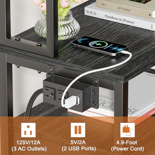 Furologee 41'' Tall Nightstand with Charging Station, Bedside Table with LED Lights, End Table with Drawers and Storage Shelves, Black Night Stand with Pegboard, for Bedroom/Living Room/Study Room