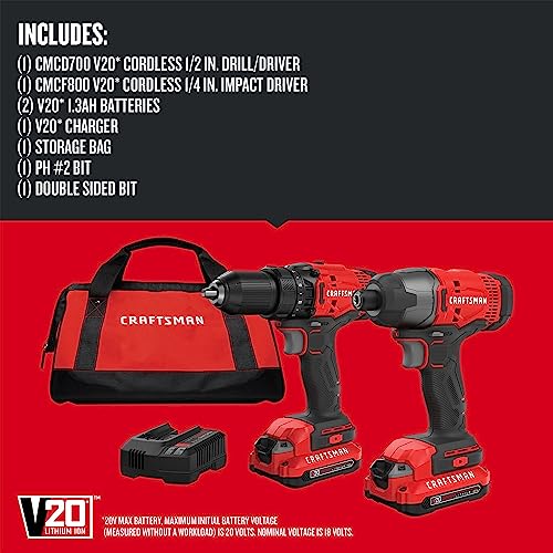 CRAFTSMAN V20 MAX Cordless Drill and Impact Kit