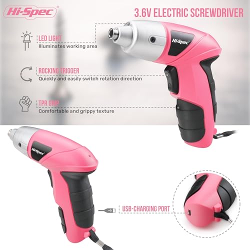 Hi-Spec 27-Piece Pink Cordless Power Screwdriver Set