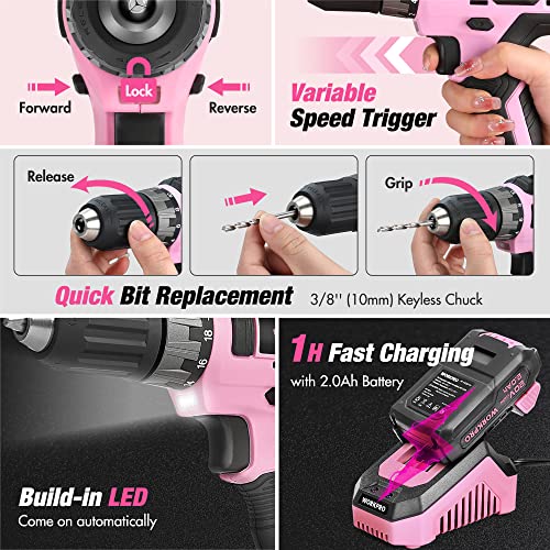 WORKPRO 157PCS Pink Tool Kit with Drill