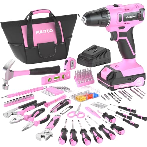 PULITUO 20V Pink Cordless Drill Tool Set