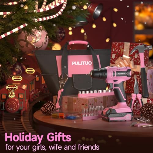 PULITUO 20V Pink Cordless Drill Tool Kit