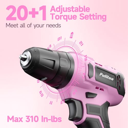 PULITUO 20V Pink Cordless Drill Tool Kit