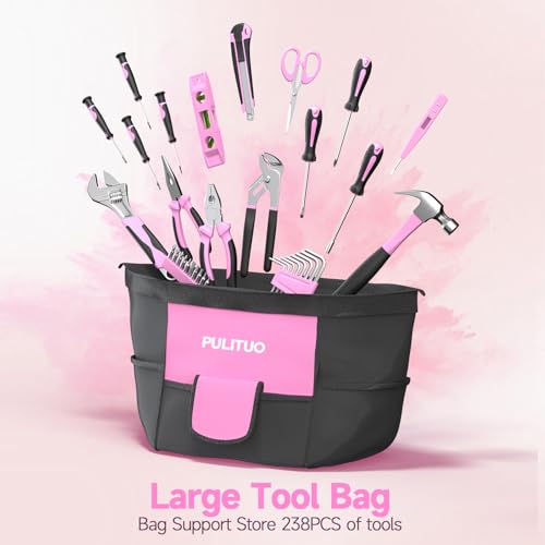 PULITUO 20V Pink Cordless Drill Tool Kit