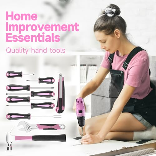 PULITUO 20V Pink Cordless Drill Tool Kit