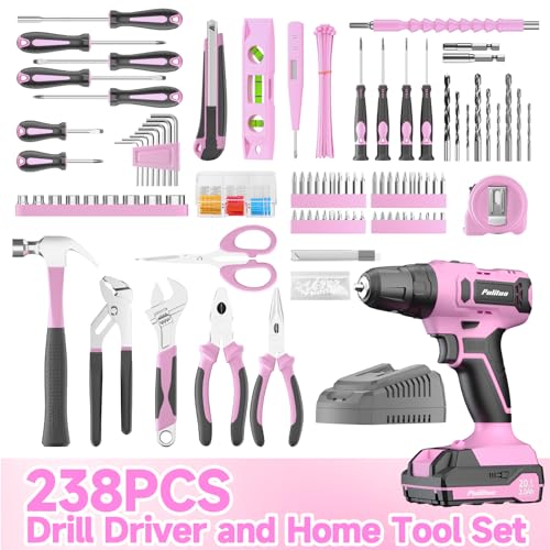 PULITUO 20V Pink Cordless Drill Tool Kit