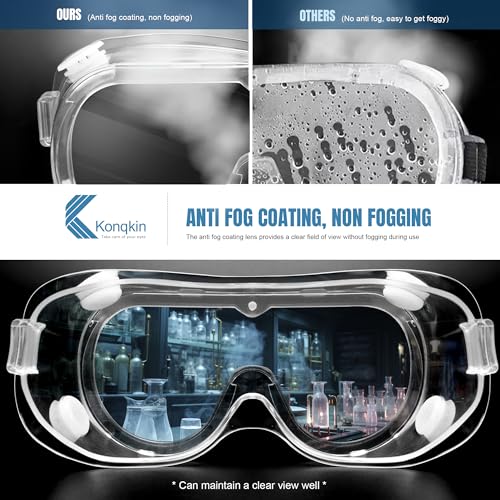 konqkin Anti-Fog Safety Goggles for Science Lab