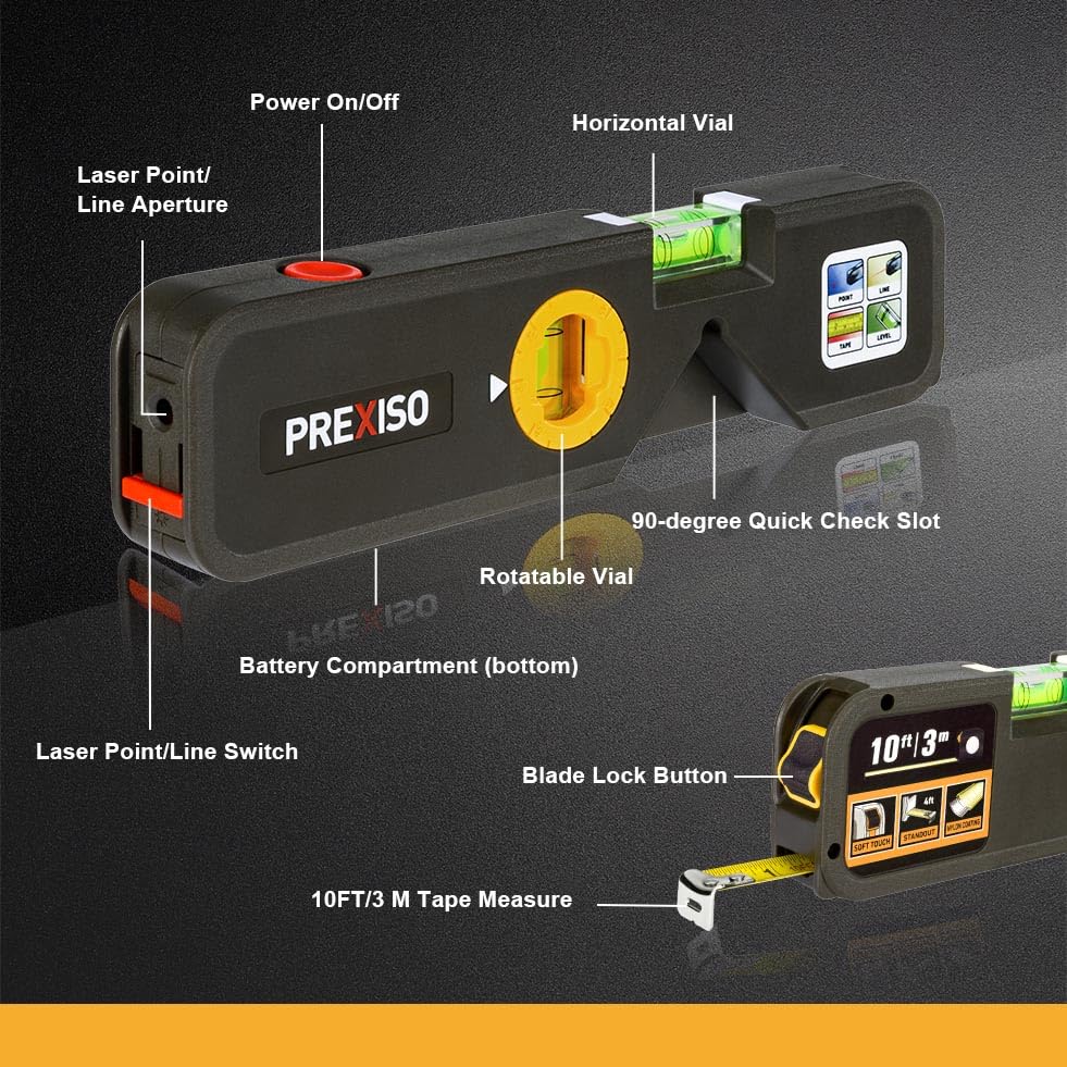 PREXISO 4-in-1 Laser Level and Measure Tool