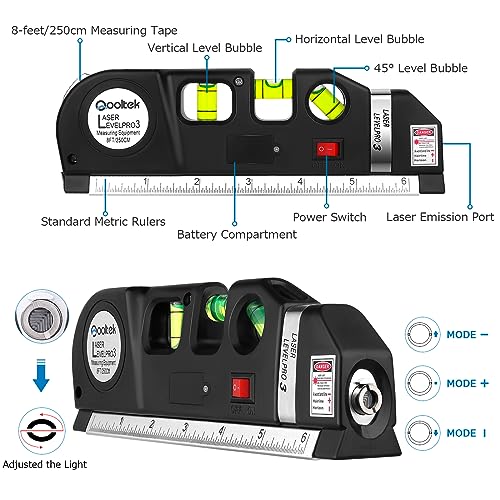 Qooltek 8ft Laser Level and Measure Tape Tool