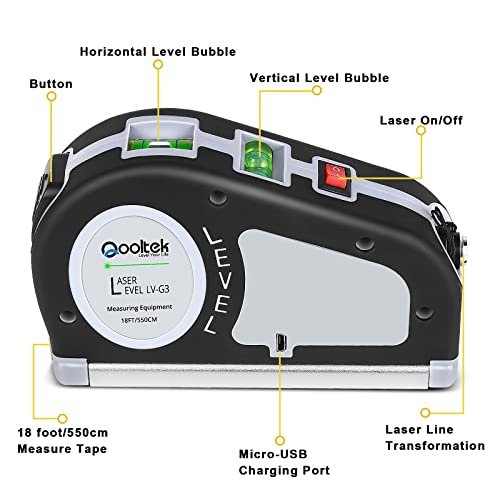 Qooltek Rechargeable Green Laser Level and Tape Measure