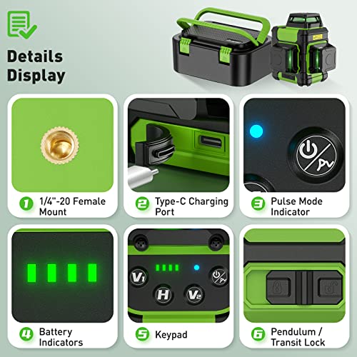 Huepar 3D Green Beam Laser Level with Bracket