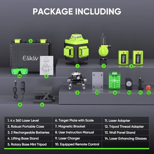 Elikliv 4D Green Cross Line Laser Level