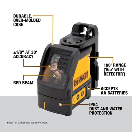 DEWALT Self-Leveling Cross Line Laser, Red Beam