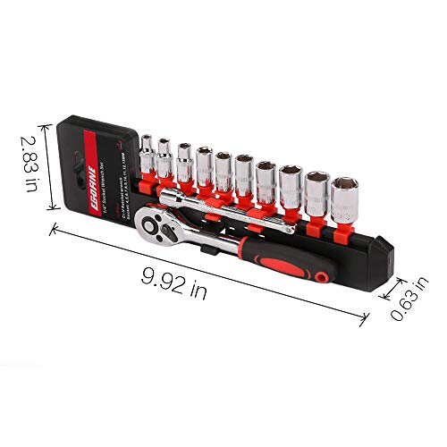 Egofine 12pcs 1/4 Inch Ratchet Socket Set