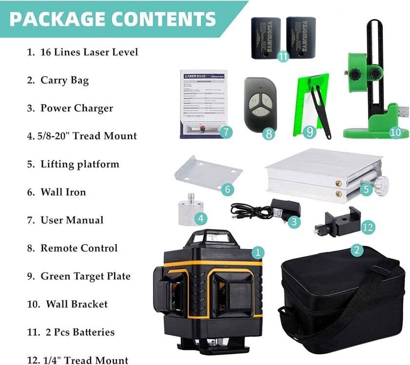 16-Line 4D Self-Leveling Green Laser Level Set