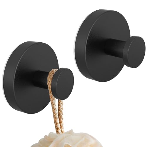 Matte Black Suction Cup Hooks for Bathrooms - 2 Pack