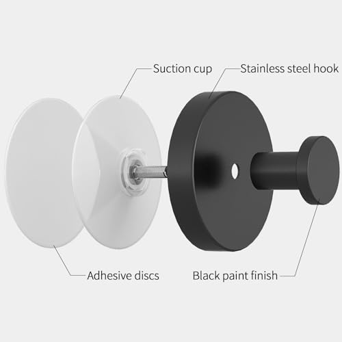 Matte Black Suction Cup Hooks for Bathrooms - 2 Pack