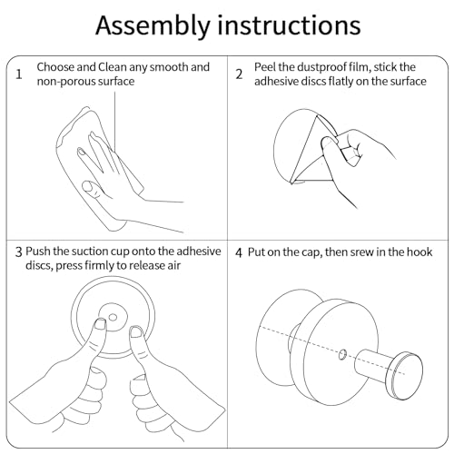 Matte Black Suction Cup Hooks for Bathrooms - 2 Pack