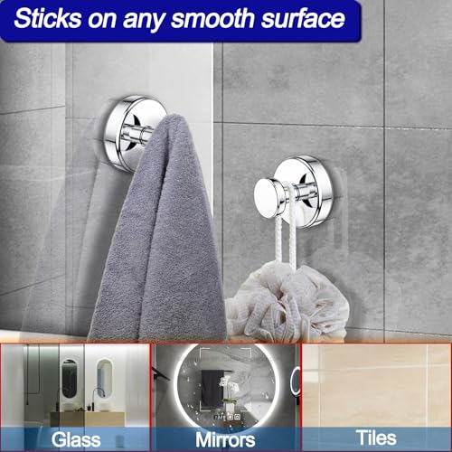 Chrome Suction Cup Hooks for Bathroom - 2 Pack