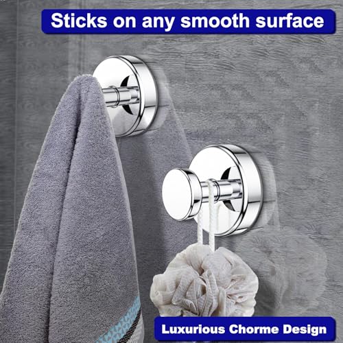 Chrome Suction Cup Hooks for Bathroom - 2 Pack