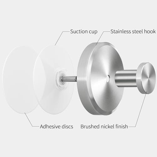 Brushed Nickel Suction Cup Hooks, 4-Pack