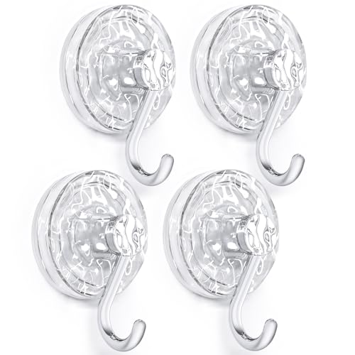 HAILMAJOR Suction Cup Hooks for Shower, Ripple Texture Heavy Duty Vacuum Shower Suction Hooks, Waterproof Reusable Removable Towel Holder for Kitchen Bathroom Shower Wall Window Glass Door 4Pcs