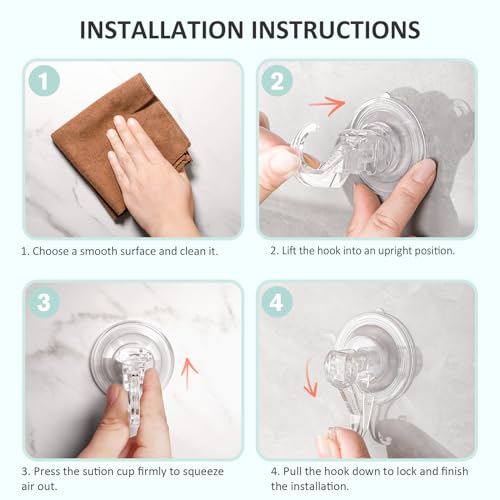 Heavy Duty Clear Suction Cup Hooks - 2 Pcs