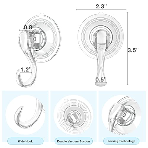 VIS'V Suction Cup Hooks, Small Clear Shower Suction Hooks with Wipes Heavy Duty Vacuum Suction Cups with Hooks Removable Reusable Bathroom Suction Hooks for Tile Wall Window Glass Door - 4 Pcs