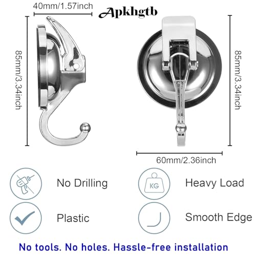 Apkhgtb Suction Cup Hooks for Shower, Bathroom, Kitchen, Glass Door, Mirror, Tile – Loofah, Towel, Coat, Bath Robe Hook Holder for Hanging – Waterproof Wreath Hanger (Silver 2Pack)
