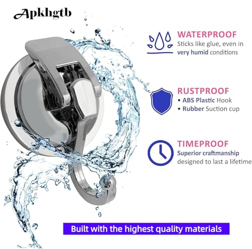 Apkhgtb Suction Cup Hooks for Shower, Bathroom, Kitchen, Glass Door, Mirror, Tile – Loofah, Towel, Coat, Bath Robe Hook Holder for Hanging – Waterproof Wreath Hanger (Silver 2Pack)