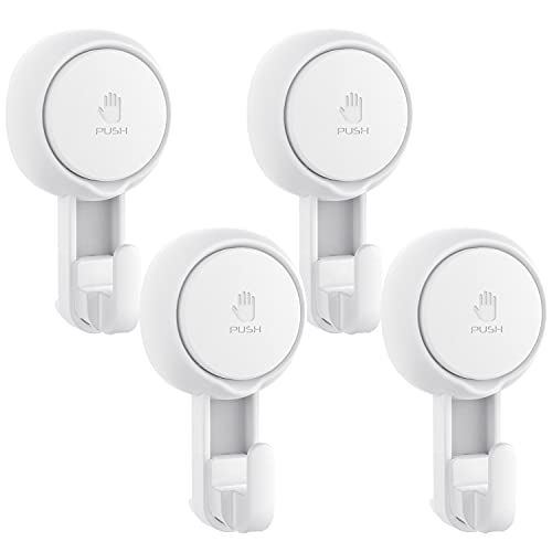 Elegear Suction Cup Shower Hooks for Loofah, Robe, Towel, Heavy Duty (4-Pack) Waterproof , Reusable Vacuum Suction Hooks for Bathroom Kitchen