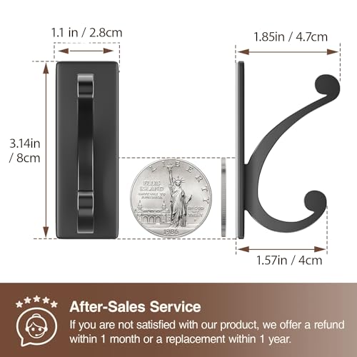 jockcaras Adhesive Wall Hook for Towel/Coat - Extra Sticky 10LB Stainless, Stick on Hanger for Bath or Shower, Matt Black 4-Pack