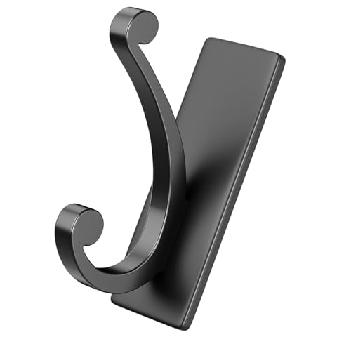 jockcaras Adhesive Wall Hook for Towel/Coat - Extra Sticky 10LB Stainless, Stick on Hanger for Bath or Shower, Matt Black 4-Pack