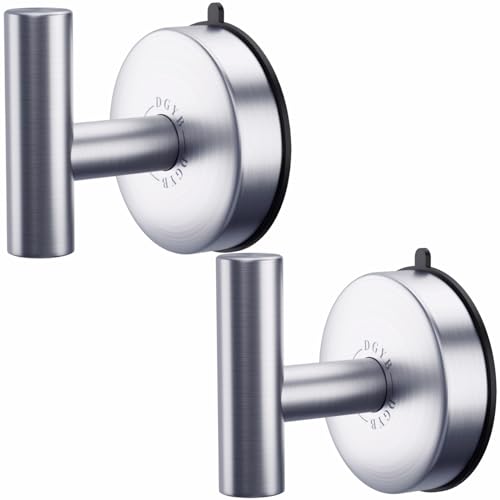 DGYB Large Suction Cup Hooks for Shower Set of 2 Brushed Nickel Towel Hooks for Bathrooms Stainless Steel Suction Shower Hooks for Inside Shower 15 Lb Removable Wall Hooks for Hanging Heavy Duty