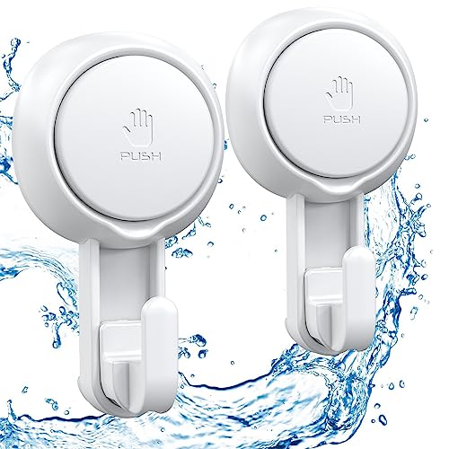 LUXEAR Suction Hooks Powerful Vacuum Suction Cup Hooks- Heavy Duty for Shower, Waterproof Suction Hanger for Bathroom Kitchen Towel, Robe, Loofah Removable and Reusable for Bags Coat (2 Pack)