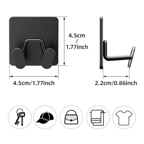 Shower Hooks for Inside Shower - Extra Sticky Stainless, Razor Holder Shower Accessories, Wall Mounted Self-Adhesive Double Hooks for Razor, Loofah, Towel, Shaver, Coat, Key, Matt Black, 4-Pack
